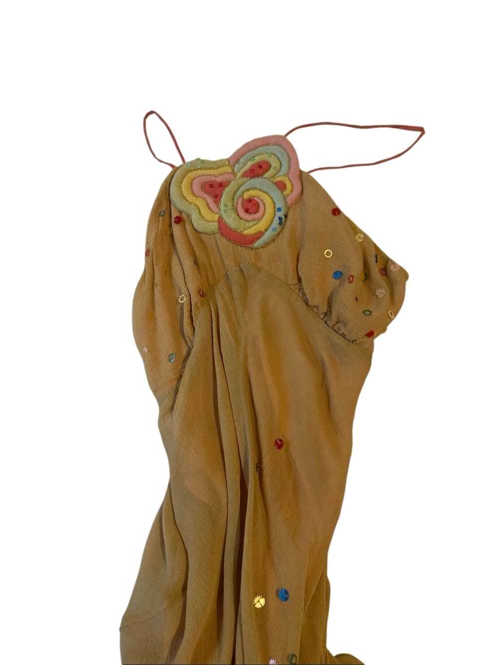 Samantha Treacy Embellished Mustard Halter Maxi Dress with Beaded Appliqué - Picture 2 of 4